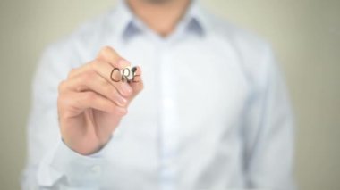 Yaratıcılık eğleniyor, şeffaf ekranda yazma adam istihbarat olduğunu