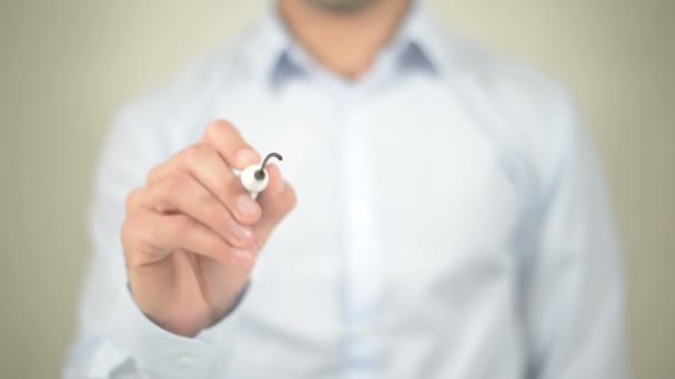 Identidad corporativa, hombre escribiendo en pared transparente — Vídeos de Stock