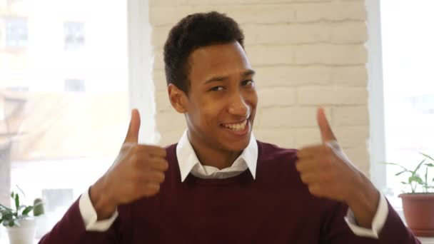 Thumbs Up with both Hands, Excitement of Success by Young Man — Stock Video