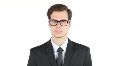 Portre portre yakışıklı, işadamı, parmak dudaktan. sessizlik için işaret