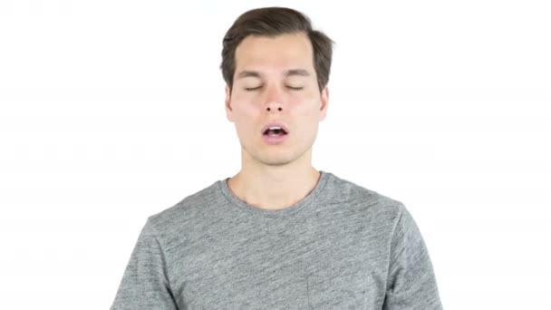 Verlies, frustratie, woedend en Sad Young Man, gebaar op witte achtergrond — Stockvideo