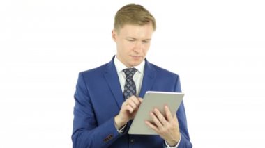 Beyaz bir arka plan üzerinde izole bir tablet bilgisayar - işadamı