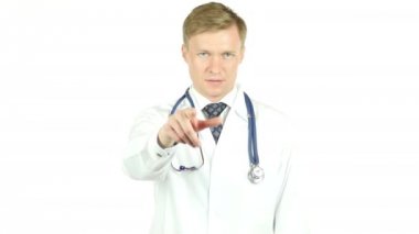Bizi arayın, doktor tarafından jest, arka plan, hazır yardım için beyaz