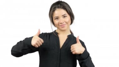 Güzel genç esmer kız yaşasın, heyecan, başarı, en iyi sonuçları jest