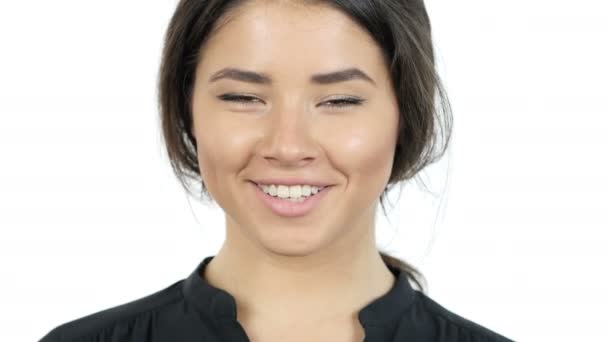 Smiling Young Brunette Girl, Portrait — Stock Video