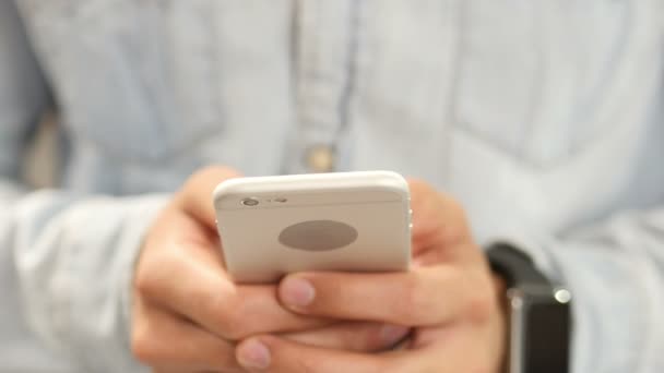 Close up of a man Texting Message on mobile, smartphone — Stock Video