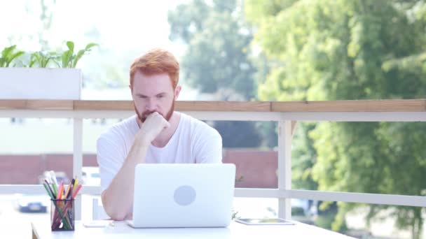 Thinking, Pensive Man Sitting in Balcony of Office, Outdoor — Stock Video