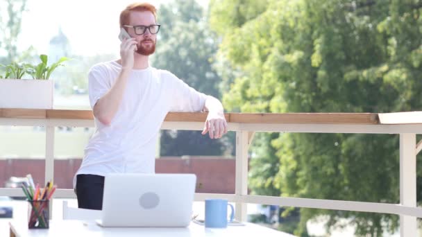 Phone Talk, Standing in Balcony Outdoor — Stock Video