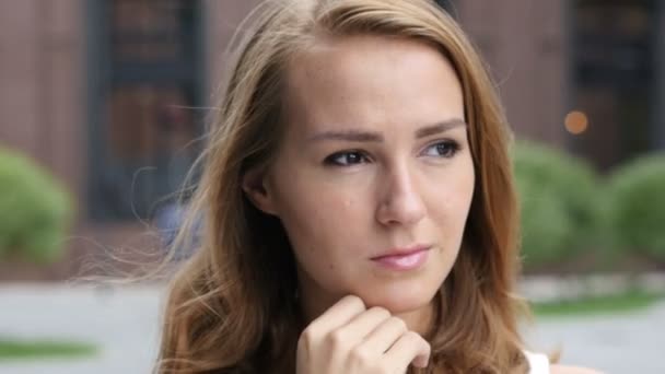 Thinking Beautiful Young Girl, Outdoor Portrait — Stock Video