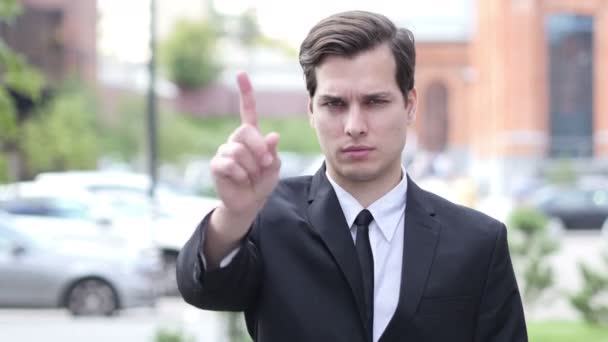 No, Never, Disliking and Rejecting Gesture by Waving Finger, Businessman — Stock Video