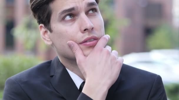 Thinking Pensive Businessman Portrait — Stock Video