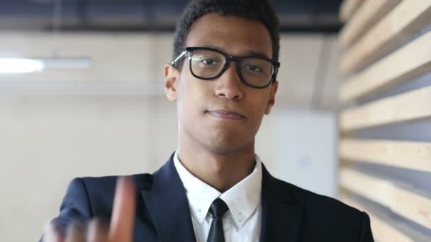 No by Waving Finger, Gesture by Black Businessman in Suit — Stock Video