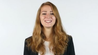 İş kadını yapıyor Online Video Chat, beyaz arka plan