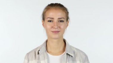 Genç kız öğrenci, beyaz arka plan portresi