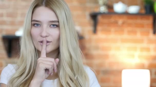 Silence , Portrait Of Girl Doing Silence Gesture — Stock Video