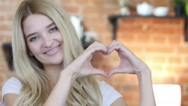 Girl Showing Heart Made by hands — Stock Video