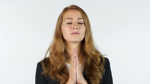 Businesswoman Praying To God  , White background — Stock Video