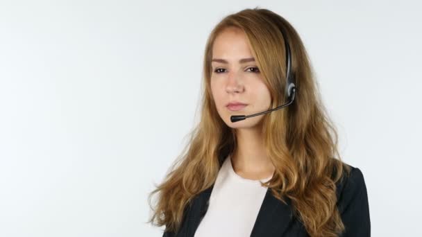 Retrato de Call Center Girl, fundo branco — Vídeo de Stock