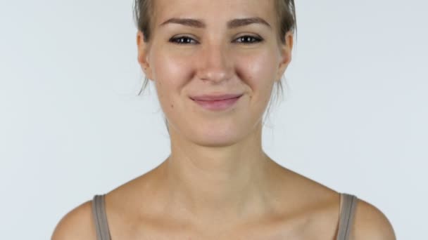 Close up of Smiling Beautiful Girl, White Background — Stock Video