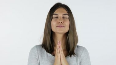 Güzel kız AF, Studio beyaz arka plan için dua