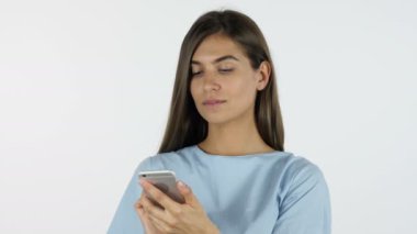 Smartphone, Studio beyaz arka plan kullanan kız