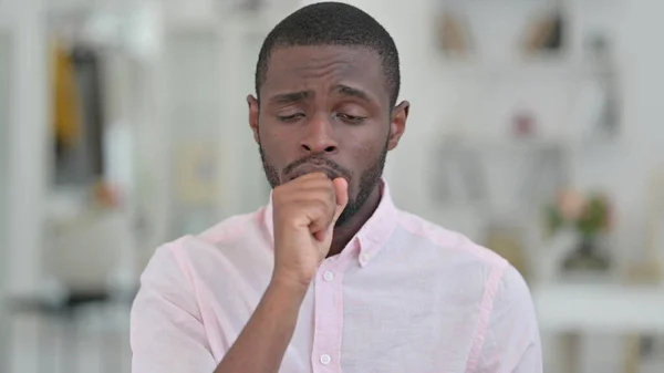 Portrait of Sick African Man Coughing, Feeling Uncomfortable —  Fotos de Stock