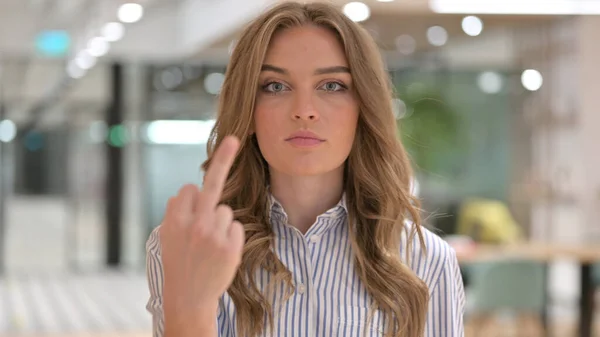 Portrait of Angry Businesswoman showing Middle Finger — Stok Foto