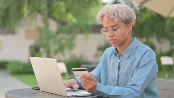 Successful Online Payment on Laptop by Young African Woman — Stock Video