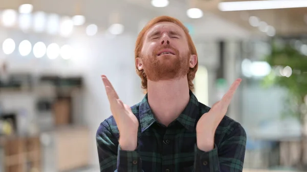 Portrait of Hopeful Young Redhead Man Praying — Stock Photo, Image