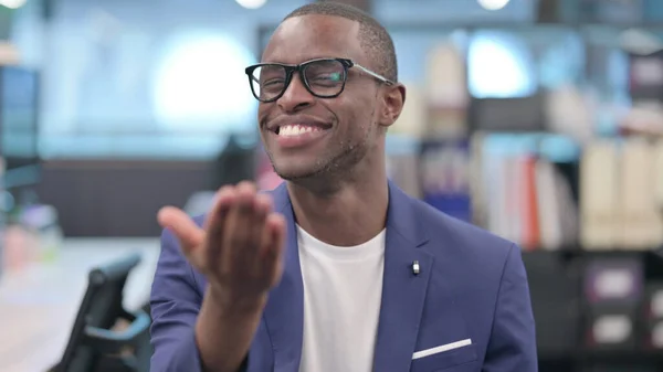 Portrait of Young African Businessman Pointing at Camera, Inviting — Stockfoto