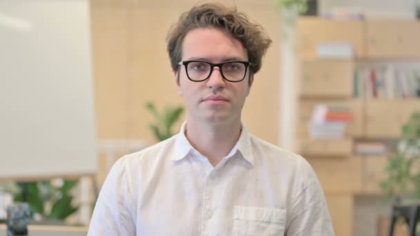 Portrait of Young Man having Neck Pain — Stock Video