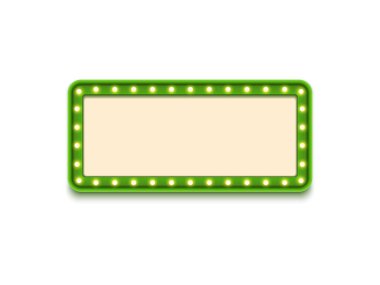 Antika şekilli, eski model, parlayan ampullü 3D lamba kutusu. Yeşil renkli retro çerçeve tasarımı vektör çizimi.