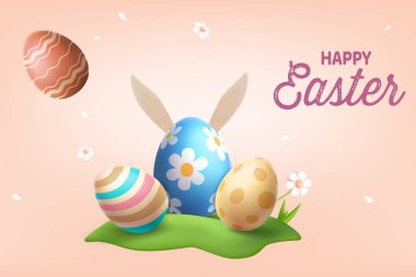 Pembe Arkaplanda Renkli Yumurtalarla Mutlu Paskalya Kutlamaları. Bahar Satış Konsepti E-ticaret Satışı, Selamlar, Poster, Bayrak.