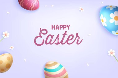 Pastel lavanta arka planında renkli yumurtalı Paskalya Kutlaması 'nız kutlu olsun. Bahar Satış Konsepti E-ticaret Satışı, Selamlar, Poster, Bayrak.