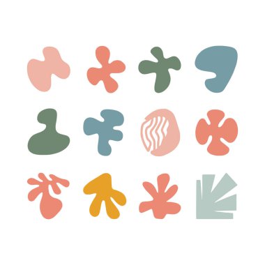 Bu canlı tasarım çeşitli renk ve boyutlarda soyut şekillerin bir koleksiyonunu içerir. Her şekil, dekorasyon için canlı ve modern bir estetik ideale katkıda bulunur..