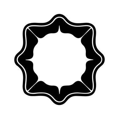 Siyah ve beyaz dalgalı kenarları olan düz, dalgalı bir yıldız şekli. Sanat projeleri veya grafik tasarımları için çok yönlü bir dekorasyon görevi görebilir..