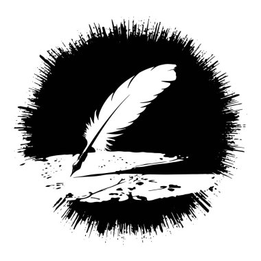 Kalem, mürekkep sıçramalarıyla çevrili bir kağıt parçasına yerleştirilir. Yaratıcı bir çalışma alanında sanatsal bir anı yakalar, ilham verir ve yansıtır..