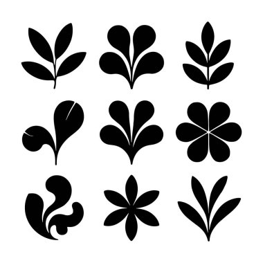 Dokuz eşsiz çiçek şekli ızgara şeklinde görüntülenir. Her siluet temiz beyaz bir zemin üzerinde siyah, çeşitli yaprak ve çiçek tasarımları sergiliyor..