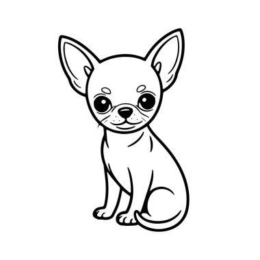 Küçük bir Chihuahua rahat bir konumda oturur, büyük gözleri ve sevimli bir yüzü vardır, onu gören herkesi etkilemeye hazırdır. Bu çizim onun oyuncu karakterini vurgular.