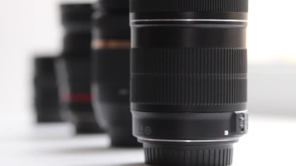 Photo lenses on white background — Stock Video