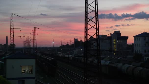 Railway station at a night in Russia — Stock Video