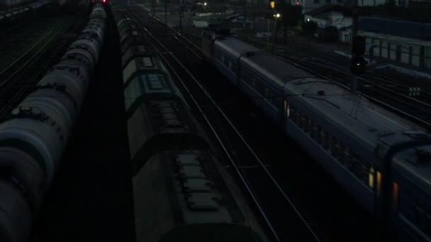 Railway station at a night in Russia — Stock Video