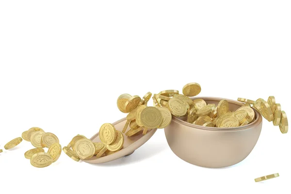 Ein Kupferkanister und Goldmünzen — Stockfoto