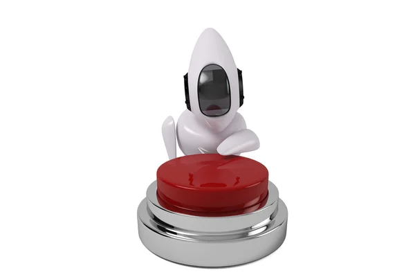 特撮かわいいロボットと赤いボタン — ストック写真