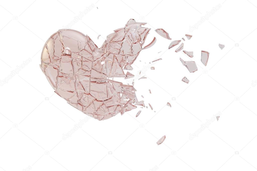 Broken glass heart-shaped