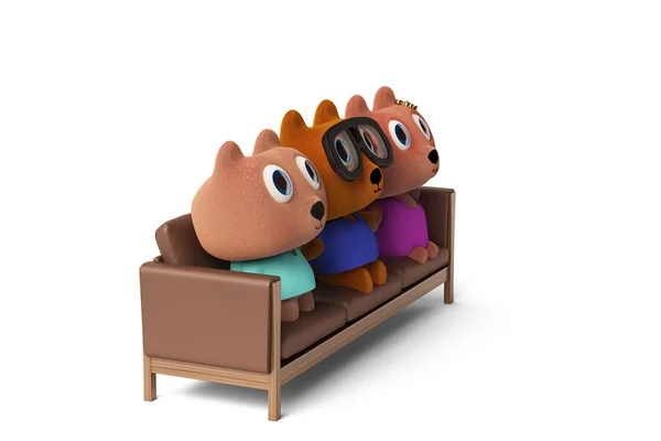 Familia de osos sentados en el sofá, representación 3D . —  Fotos de Stock