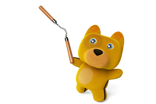 Cartoon puppy dengan nunchaku, Kung Fu Dog, 3D rendering . — Stok Foto