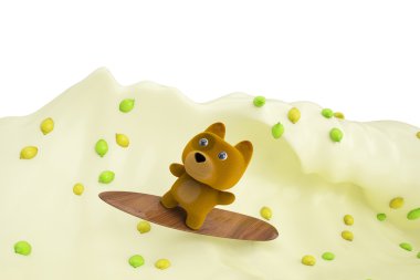 Sörf, limon Okyanusu 3d illüstrasyon karikatür köpek.