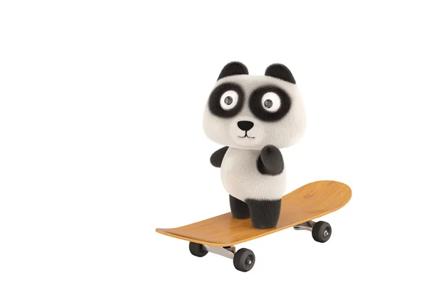 En panda stående på skateboard.3d illustration. — Stockfoto