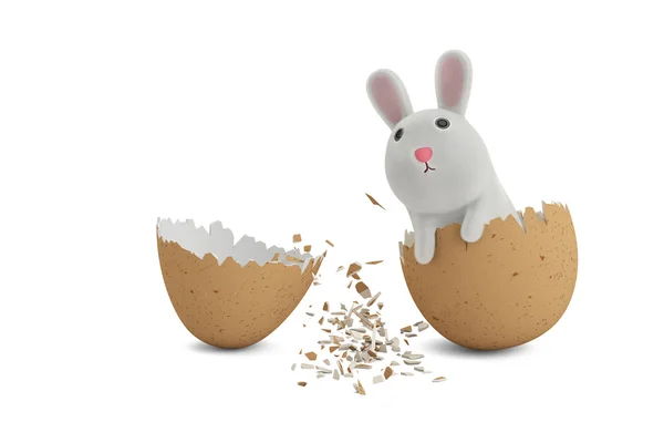 卡通兔子从一个鸡蛋，3d 图. — 图库照片
